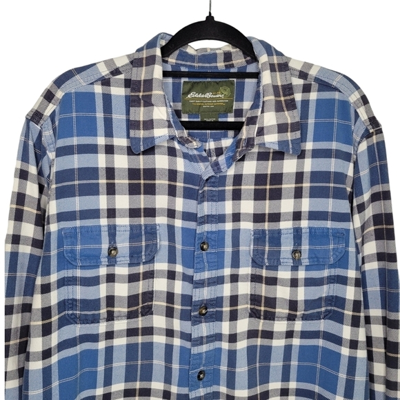 Eddie Bauer Men's Blue Plaid Thick Knit Cotton Flannel Button-Up Shirt Size XL - Picture 1 of 7